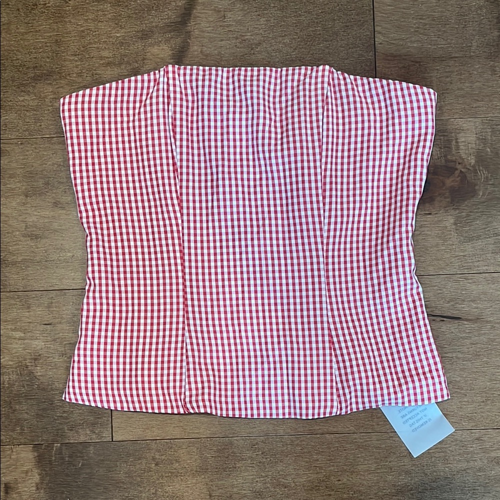 REVOLVE Red and White Gingham Strapless Crop Top
